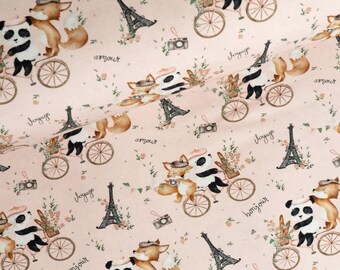Cotton Jersey Fabric, Paris in Blush Pink, Stretch Knit Fabric