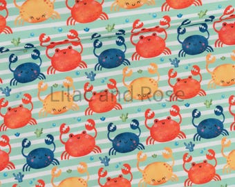 Swim Fabric, Kids Swim Fabric, Green Stripe Swimwear Fabric, Stripe Swim Fabric, Swim Material, Fabric With Crabs