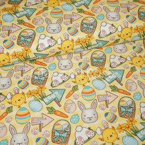 Easter Cotton Jersey Fabric, Easter Fabric, Yellow Jersey Fabric, Stretch Fabrics