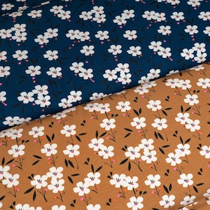 Soirée Jersey by Dashwood Studios, Premium Cotton Jersey, Spring in Navy and Gold Floral Fabric