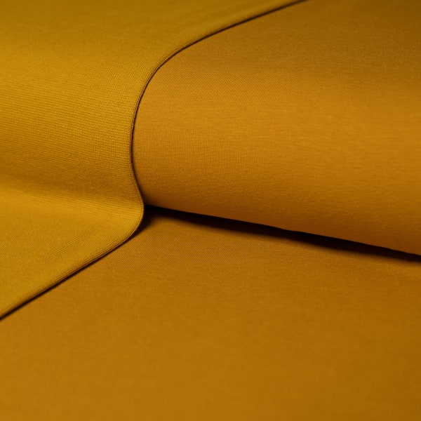 Plain Ochre Cotton Jersey, Solid Stretch Knit Fabric, 220gsm