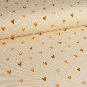 Fine Rib Knit Jersey Fabric, Neutral Hearts, Summer Dressmaking Fabric