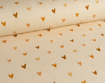 Fine Rib Knit Jersey Fabric, Neutral Hearts, Summer Dressmaking Fabric