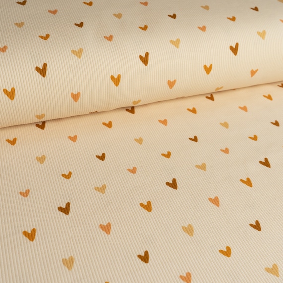 Fine Rib Knit Jersey Fabric, Neutral Hearts, Summer Dressmaking Fabric