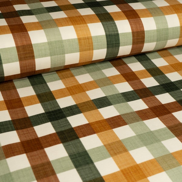 Cotton Jersey Fabric, Autumn Gingham Jersey, Tartan Fabric, Plaid Fabric, Stretch Knit Fabric