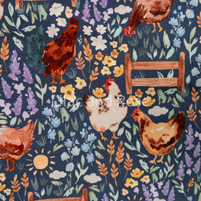 Cotton Jersey Fabric, Farm Animal Fabrics, Chickens Jersey Fabric ...
