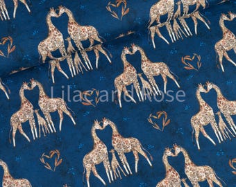 Cotton Jersey Fabric, Navy Giraffe Fabric, Valentines Fabric, Stretch Fabrics