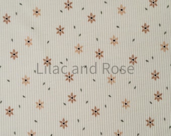 Fine Rib Knit Jersey Fabric, Starflowers Jersey Fabric, Neutral Rib Jersey, Dressmaking Fabric, Floral Rib Knit Jersey