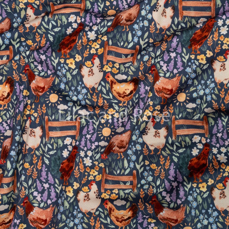 Cotton Jersey Fabric, Farm Animal Fabrics, Chickens Jersey Fabric ...