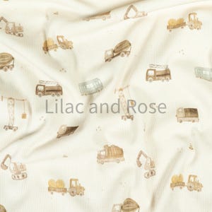 Fine Rib Knit Jersey Fabric, Construction Vehicles Fabric, Neutral Rib Jersey, Dressmaking Fabric, Fabric For Kids