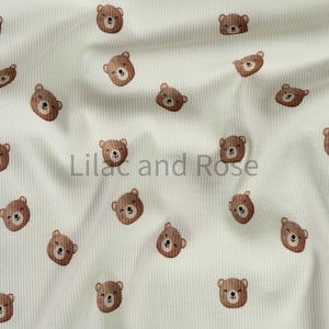 Fine Rib Knit Jersey Fabric, Ecru Rib Jersey, Bears Fabric, Fabric for Baby, Dressmaking Fabric