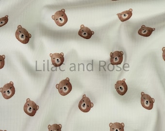 Fine Rib Knit Jersey Fabric, Ecru Rib Jersey, Bears Fabric, Fabric for Baby, Dressmaking Fabric