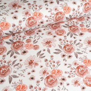 Cotton Jersey Fabric, Vintage Roses Floral, Exclusive Design, Stretch Knit Fabric
