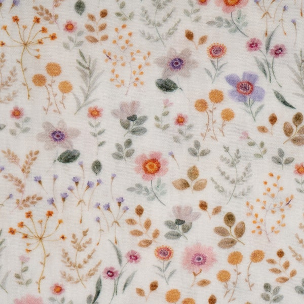 Floral Double Gauze Fabric, Wildflowers Muslin, 100% Cotton Muslin