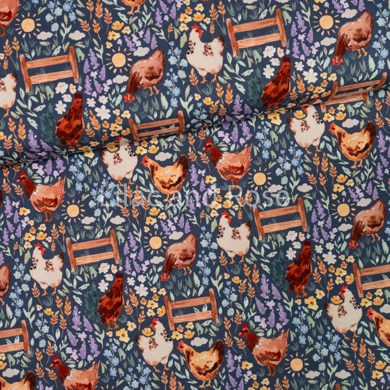 Cotton Jersey Fabric, Farm Animal Fabrics, Chickens Jersey Fabric ...