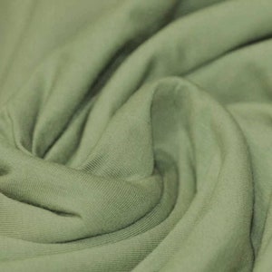 Plain Olive Green 240gsm Cotton Jersey, Solid Stretch Knit Fabric