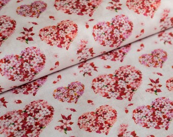 100% Cotton Fabric Floral Hearts, Cotton Woven, Children's Crafting Dressmaking Fabric