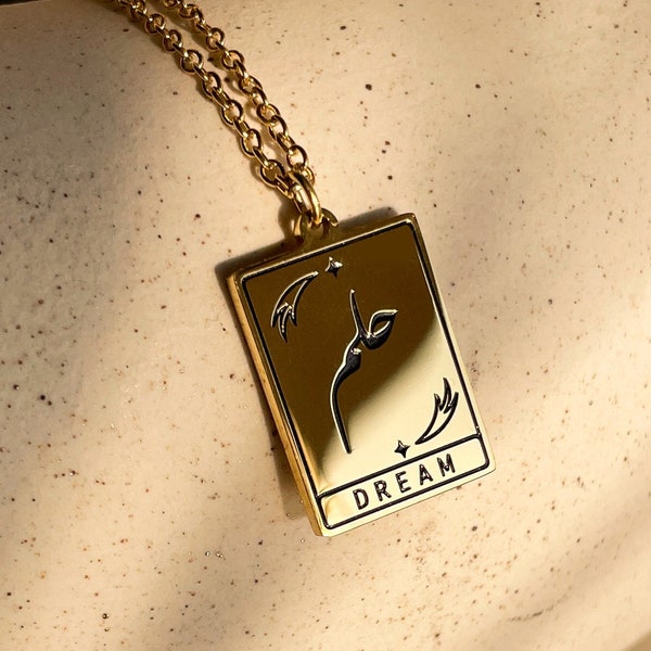 Arabic Calligraphy Personalized Initial Pendant Necklace -18K Gold Plated - Love - Peace - Dream - You Are My Love - You Are My Happiness