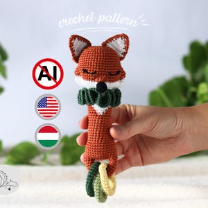 Fox crochet rattle pattern, crochet baby toys, DIY gift for newborn babies