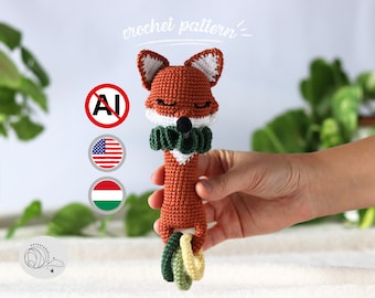 Fox crochet rattle pattern, crochet baby toys, DIY gift for newborn babies