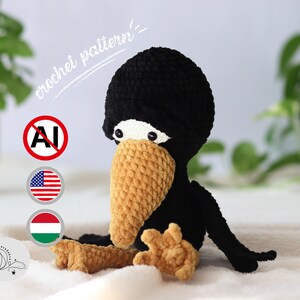 Gehaakt kraaipatroon, amigurumi-kraai, doe-het-zelfcadeau