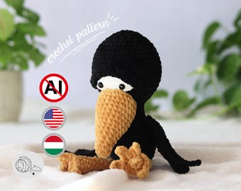 Motif corbeau au crochet, corbeau amigurumi, cadeau DIY