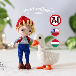 DIY Ganchillo Nils Holgersson y Morten Goose Amigurumi Patrón PDF imagen 1