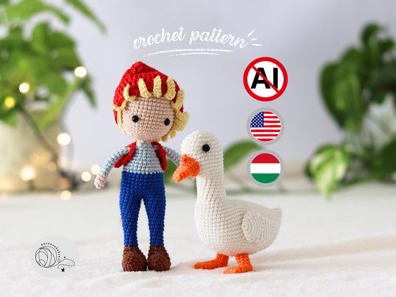 DIY Ganchillo Nils Holgersson y Morten Goose Amigurumi Patrón PDF imagen 1