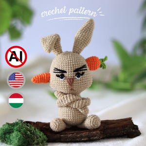 DIY crochet grumpy bunny tutorial: funny Easter PDF pattern for beginners - quirky animal project