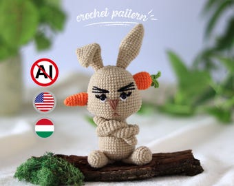 DIY crochet grumpy bunny tutorial: funny Easter PDF pattern for beginners - quirky animal project