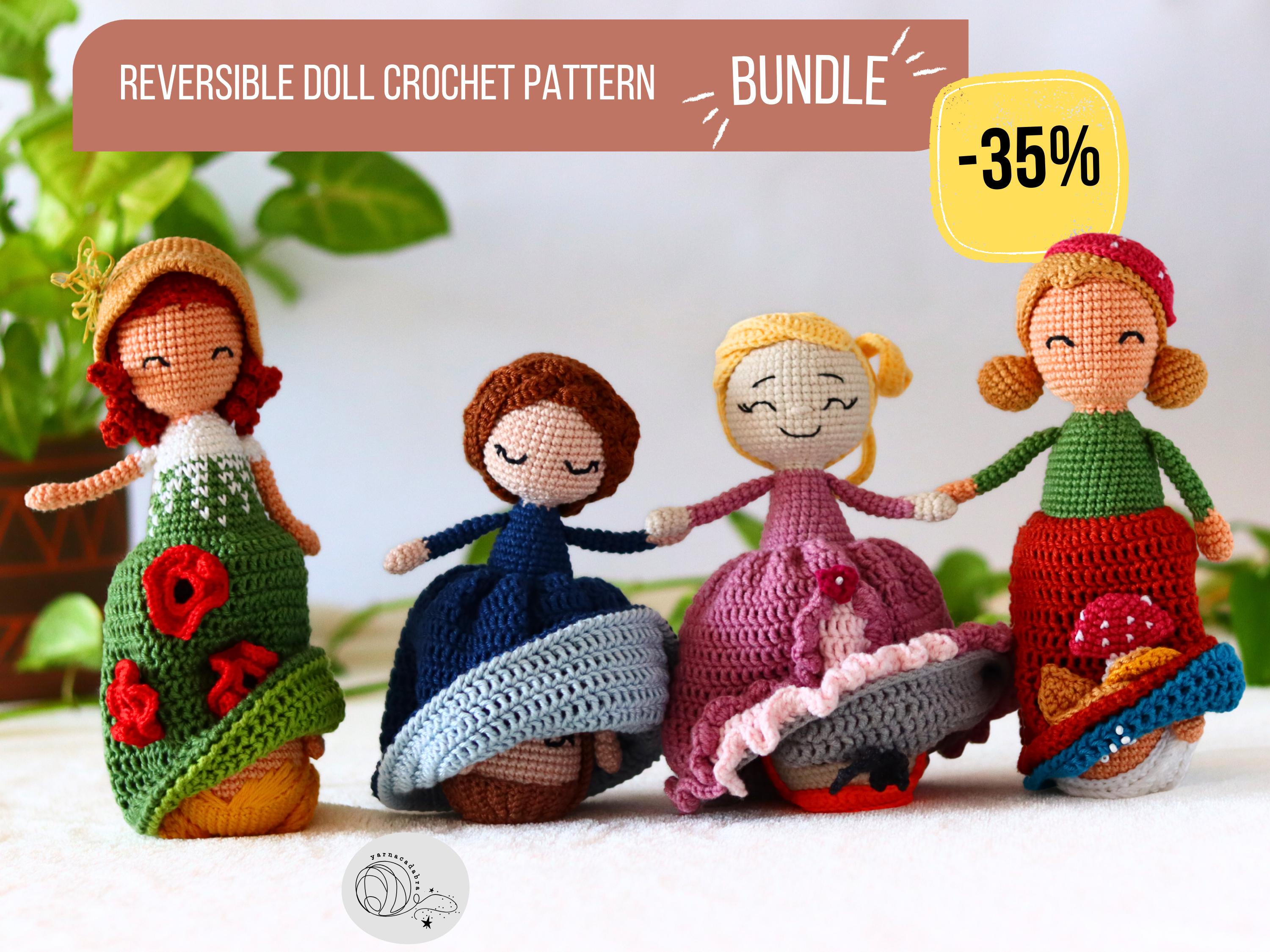 リバーシブルかぎ針編み人形パターンバンドル：4in1あみぐるみ（PDF