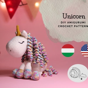 Crochet unicorn with minimal sewing English and Hungarian PDF pattern, AMIGURUMI pattern, diy amigurumi