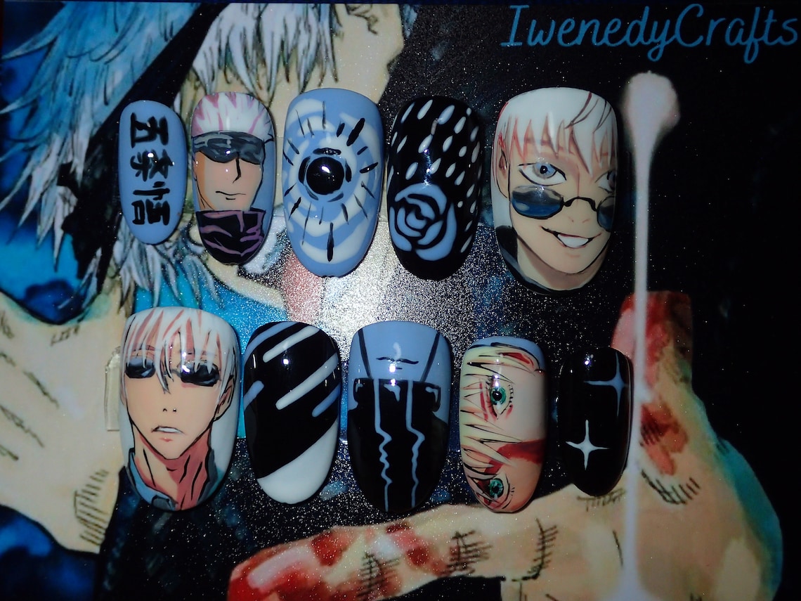 Jujutsu Kaisen inspired Pressons Anime Nails Satoru Gojo Press | Etsy