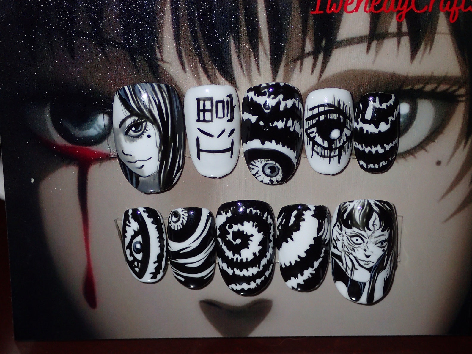 Junji Ito Uzumaki inspired press on nails Tomie Nails Horror Etsy