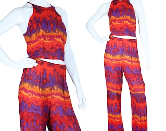 90s Caché Two Piece Crop Top + Pants Set Abstract Print Outfit Coordinates size Medium - 37-38” chest / 30” waist / 41-44” hip / 29” inseam