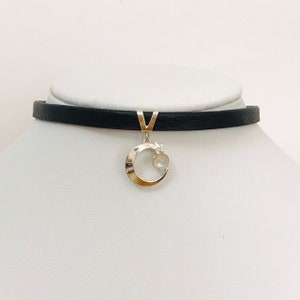 High quality moonstone leather choker - Girl choker - Choker for girls - gift for her- black choker - Moonstone choker