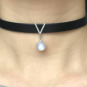 High quality moonstone leather choker - Girl choker - Choker for girls - gift for her- black choker - Moonstone choker