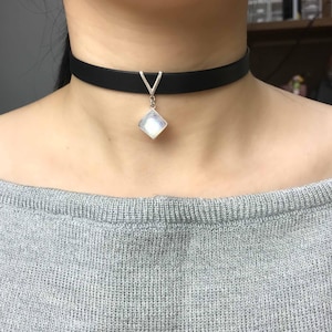 High quality moonstone leather choker - Girl choker - Choker for girls - gift for her- black choker - Square Moonstone choker