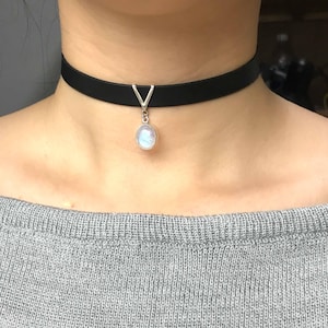 High quality moonstone leather choker - Girl choker - Choker for girls - gift for her- black choker - Moonstone choker