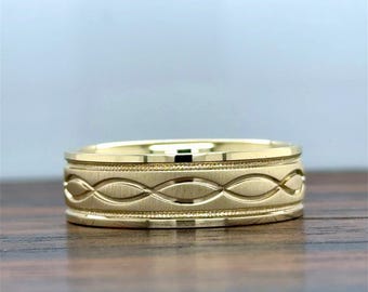 14k Gold Infinity Men's Wedding Band 7MM | 14K Comfort Fit Wedding Ring | 14K Mens Ring | Solid Gold | Vertical Satin | 10k 14k 18k