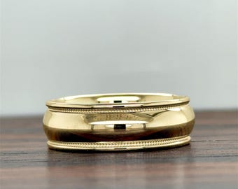 14K Gold Classic Wedding Band With Milgrain 7MM  | 14K Comfort Fit Wedding Band |Solid Gold Band | Classic Band | Milgrain | 10K 14K 18K