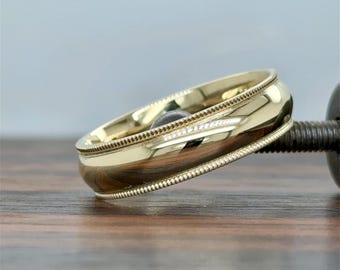 14K Gold Men's Wedding Band 6MM | 14K Gold Ring | Comfort Fit Wedding Band | Classic Wedding Band  | Milgrain | 10K 14K 18K