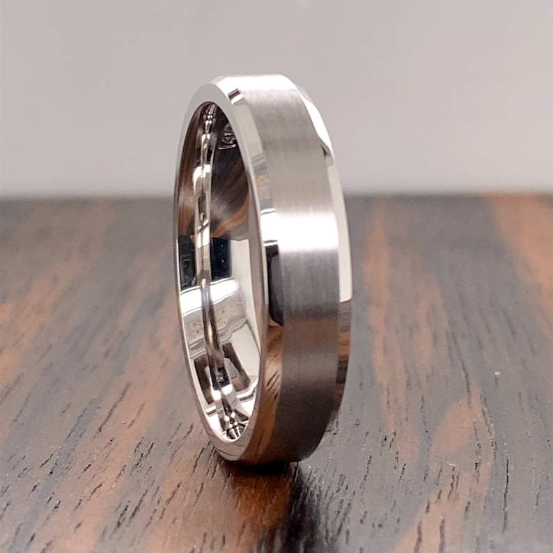 14K Gold 5MM Beveled Edge Wedding Band Men's Gold Etsy