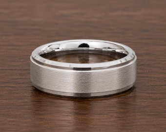 Men's Gold Wedding Band 6MM , Men’s Gold Ring , Comfort Fit, Brush Matte Satin , Beveled/Step Edge , 10K 14K 18K