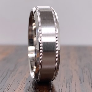 14K Gold 7mm Seitenrand Hochzeitsband mit Milgrain | 14K Gold Herren Comfort Fit Hochzeitsband | 14K Gold Herren band | 14K Gold Herrenring