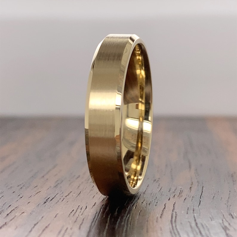 14K Gold 5MM Beveled Edge Wedding Band Men's Gold Etsy