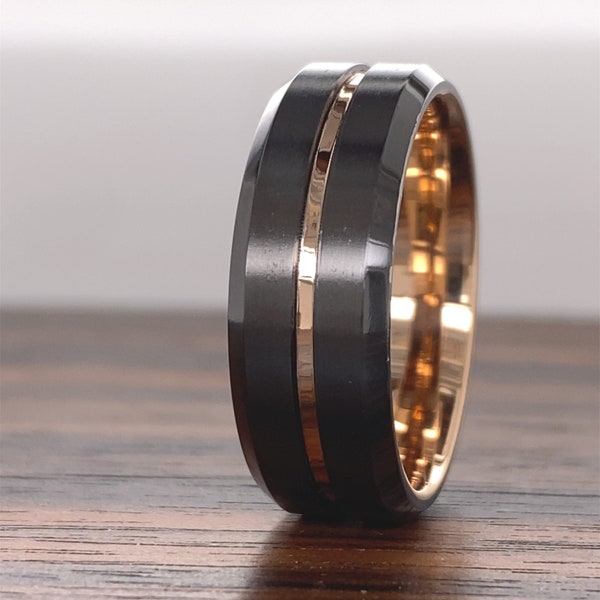 Black Comfort Fit Wedding Band Men Etsy