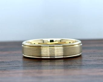 14K Gold Wedding Band (5MM) | Men’s 14K Comfort Fit Wedding Band | Genuine Gold Men’s Band | Brush Matte Satin | Classic Band | 10k 14k 18k