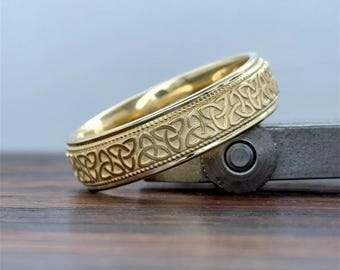 14k Gold Men's Celtic Wedding Band | Mens Celtic Wedding Ring | Traditional 14K Celtic Ring | Celtic Wedding Band | Comfort Fit | Milgrain