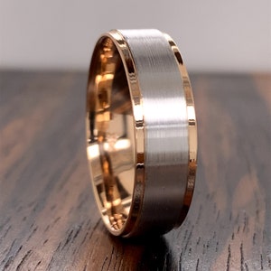 Men’s 6mm 14K Gold Two-tone Step Edge Wedding Band | Men’s Comfort Fit ...